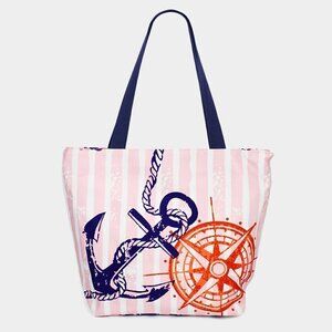 N.S.E.W Anchor Compass Print Women's Beach Tote Bag